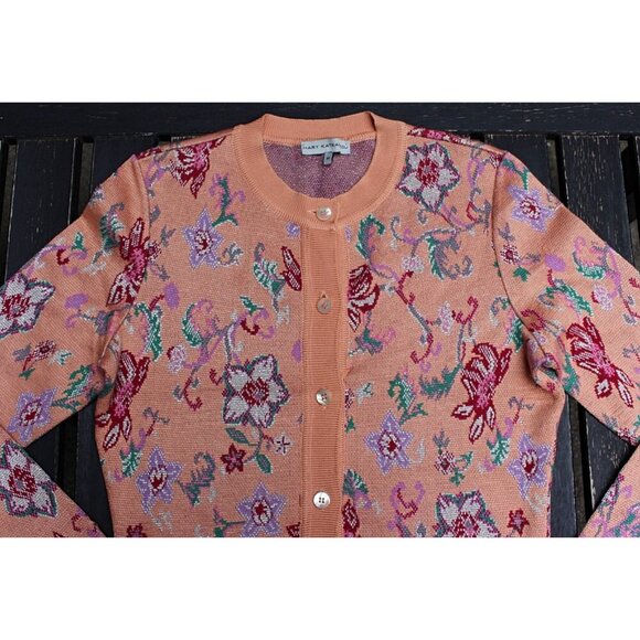Mary Katrantzou - Button Front Floral Cardigan in a Silk Cashmere Blend, Med - Picture 4 of 12